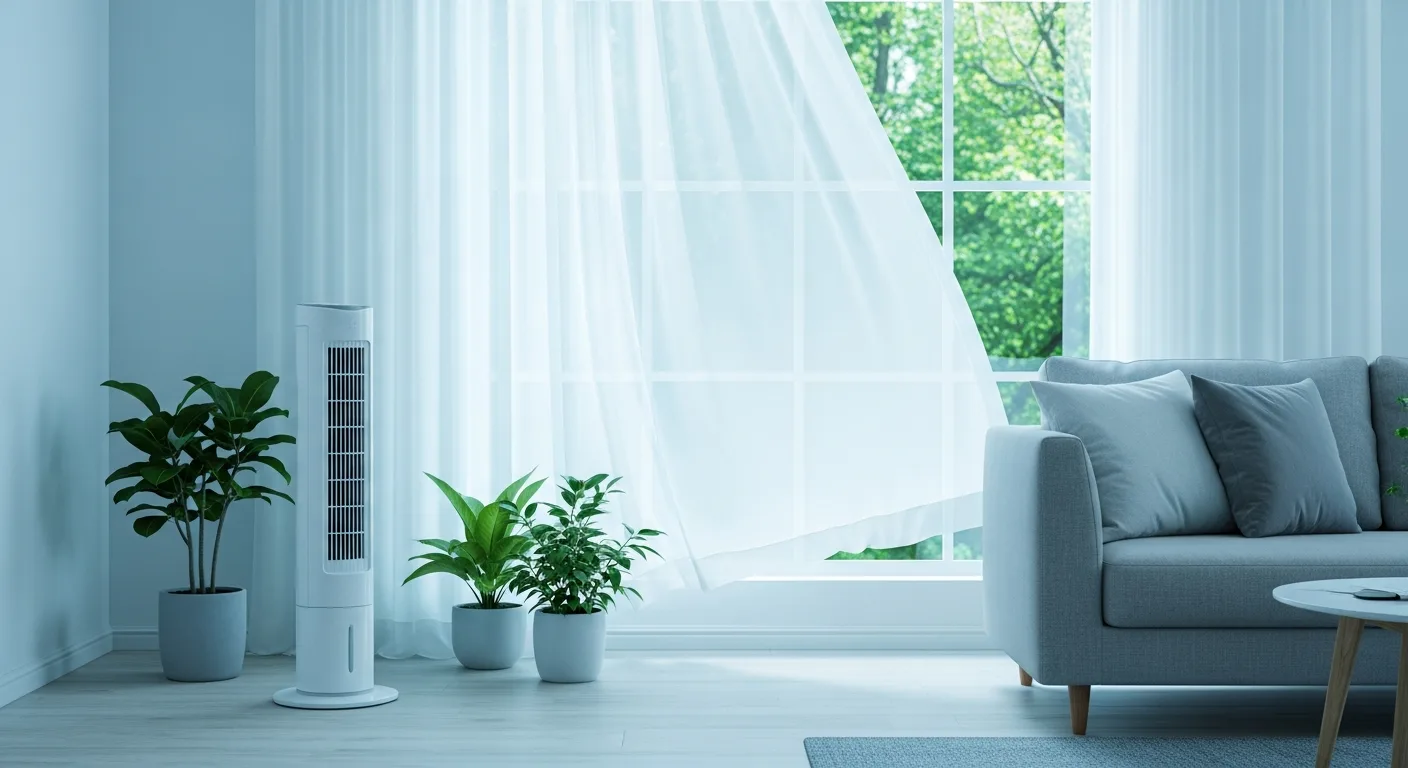 Ventilateur colonne dans un intérieur frais et aéré